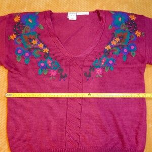 Vintage Jantzen Hand Embroidered Knit Top/90s Boho Floral Sweater